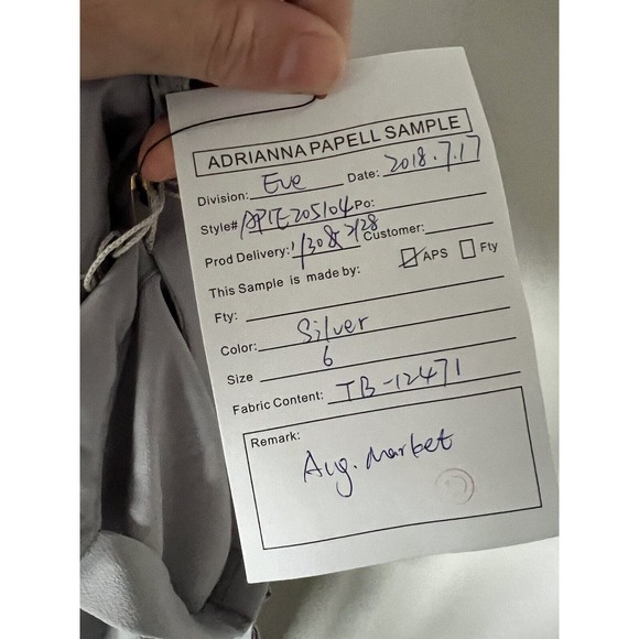 Adrianna Papell Cloud Grey Bow Shoulder Draped Gown Size 6 - Picture 6 of 6